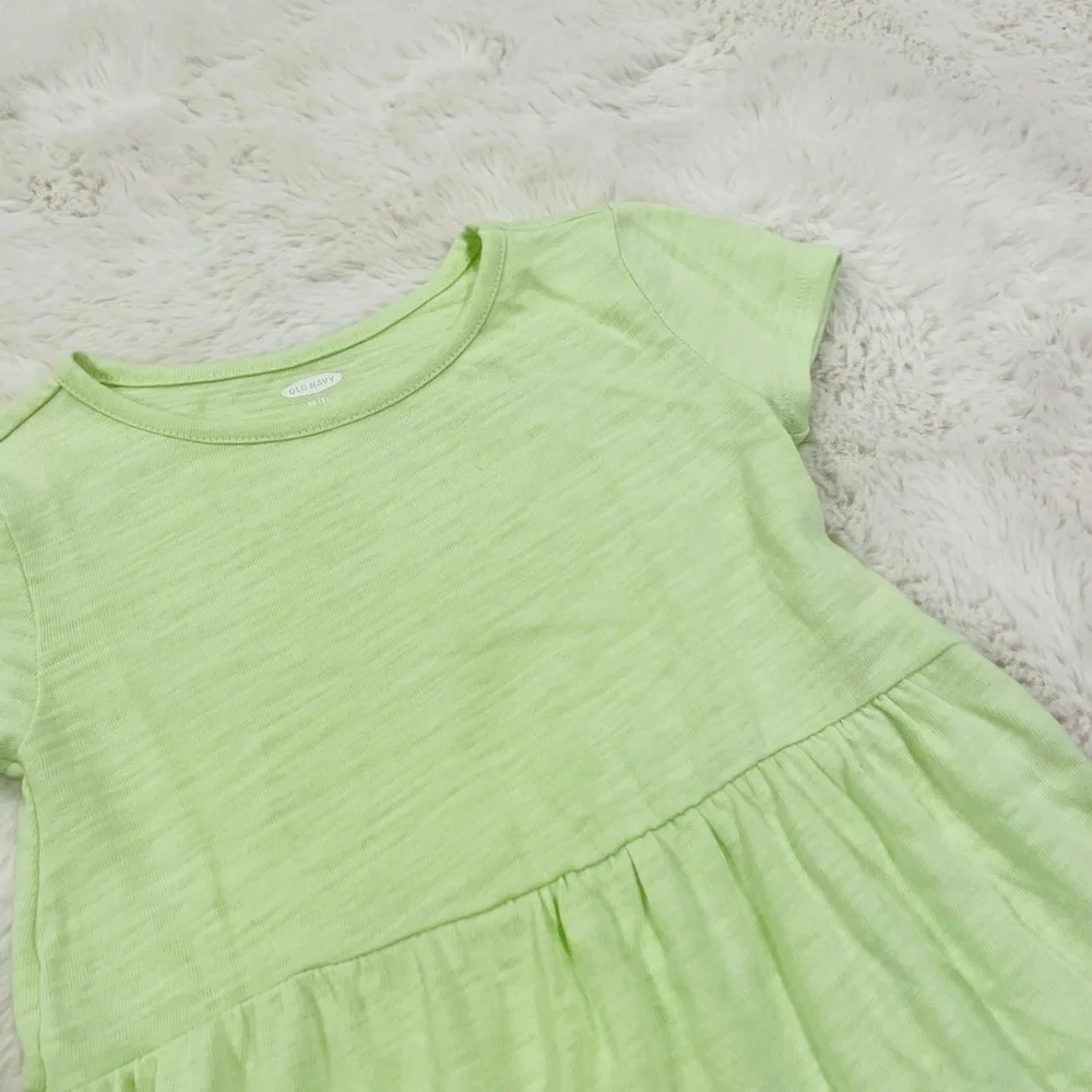 Old Navy Short-Sleeve Tiered Slub-Knit Dress in Pale Citron Girl’s Size XS/5